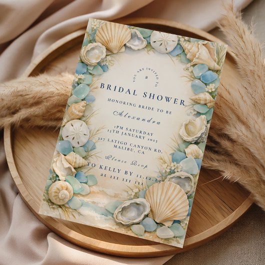 Sandy Shores Seashell Bridal Shower 招待状