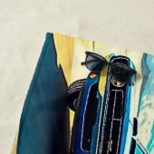 Sandy Surf Shoreの名前、赤と青のマッスルカー ビーチタオル (インサイチュ)