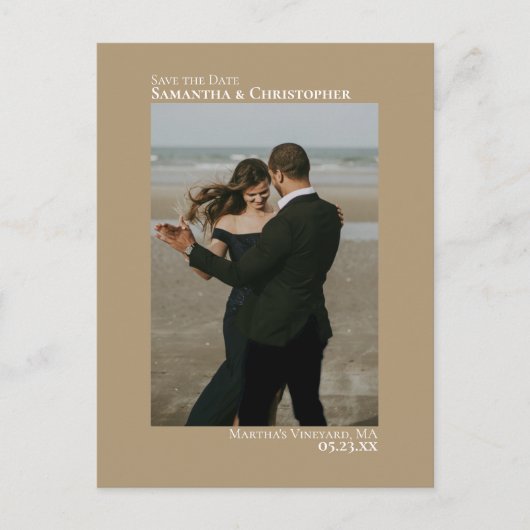 Sandy Tanミニマル結婚リストの写真Save The Date 案内ポストカード (正面)