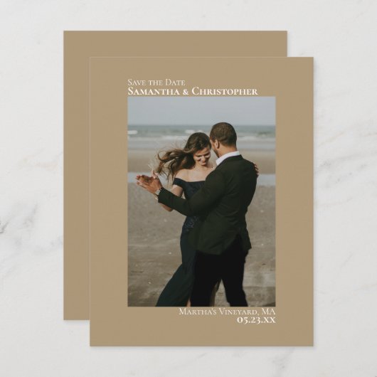 Sandy Tan Vertical Photo Minimalist 結婚's セーブザデート (正面/裏面)