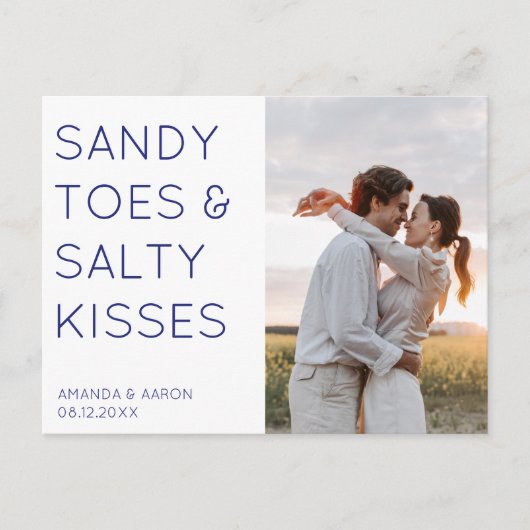 Sandy Toesフォトビーチ結婚式日付の保存 案内ポストカード (正面)