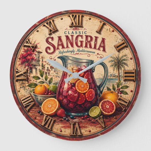 Sangria Mediterranean Spanish Wine Rustic Bar ラージ壁時計 (正面)