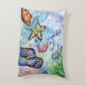 Sanibelのビーチサンダルの水彩画 アクセントクッション (裏面(縦))