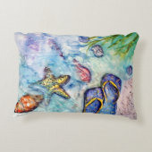 Sanibelのビーチサンダルの水彩画 アクセントクッション (裏面)