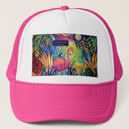 Sanibelの島のフラミンゴの芸術 キャップ (正面)