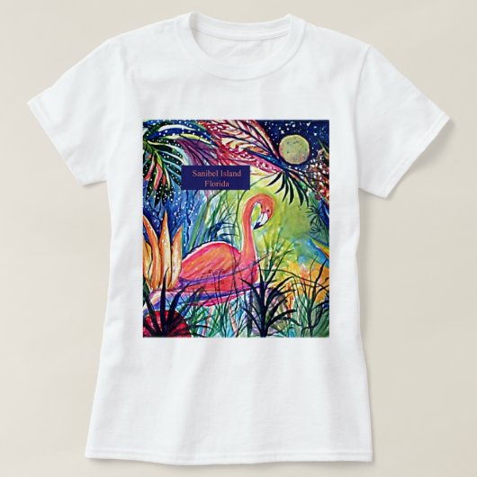 Sanibelの島のフラミンゴの芸術 Tシャツ (デザイン正面)