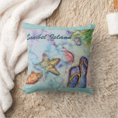Sanibelの島のフロリダの水彩画のビーチのテーマ クッション (ブランケット)