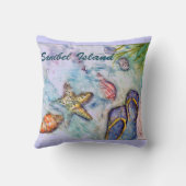 Sanibelの島のフロリダの水彩画のビーチのテーマ クッション (裏面)