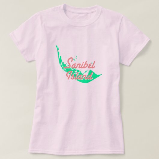 Sanibelの島の地図の輪郭のデザイン Tシャツ (デザイン正面)
