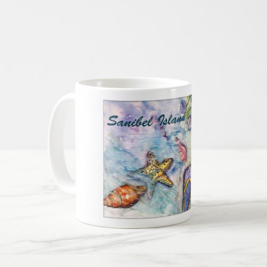 Sanibelの島の水彩画のフロリダの芸術 コーヒーマグカップ (正面左)