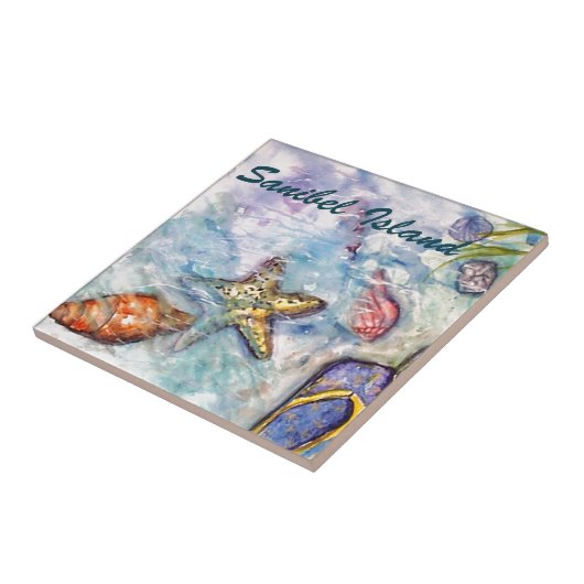 Sanibelの島の水彩画のフロリダの芸術 タイル (側面)