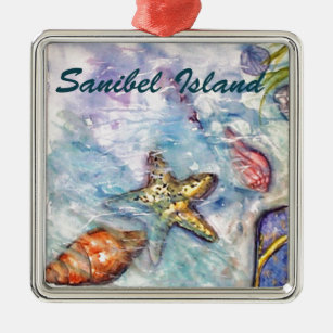 Sanibelの島の水彩画のフロリダの芸術 メタルオーナメント