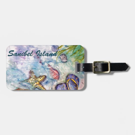 Sanibelの島の水彩画のフロリダの芸術 ラゲッジタグ (正面横)