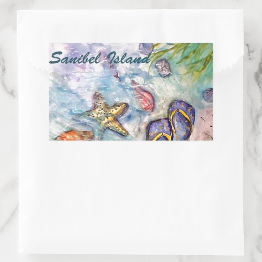Sanibelの島の水彩画のフロリダの芸術 長方形シール (バッグ)
