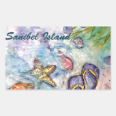 Sanibelの島の水彩画のフロリダの芸術 長方形シール (正面)