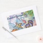 Sanibelの島の水彩画のフロリダの芸術 長方形シール (封筒)