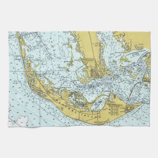 Sanibelの島、フロリダのヴィンテージの地図 キッチンタオル (横)