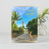 Sanibel Island FLライトハウスからのメリークリスマス シーズンカード (スタンド正面)