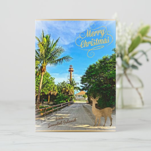 Sanibel Island FLライトハウスからのメリークリスマス シーズンカード (スタンド正面)