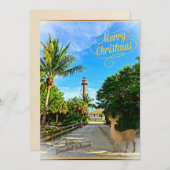 Sanibel Island FLライトハウスからのメリークリスマス シーズンカード (正面/裏面)
