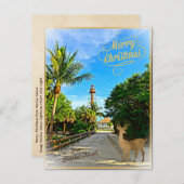 Sanibel Island FLライトハウスからのメリークリスマス シーズンポストカード (正面/裏面)