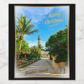 Sanibel Island FLライトハウスからのメリークリスマス ワインラベル (シングルラベル)