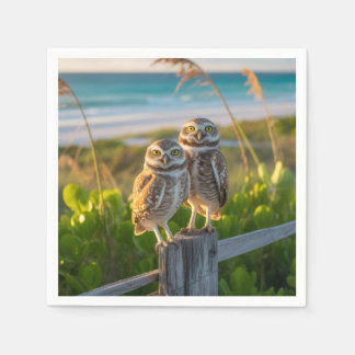 Sanibel Island Florida couple of burrowing owl スタンダードカクテルナプキン
