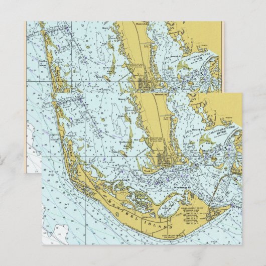 Sanibel Island Florida Nautical Map ポストカード (正面/裏面)