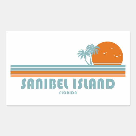 Sanibel Island Florida Sun Palm Trees 長方形シール (正面)