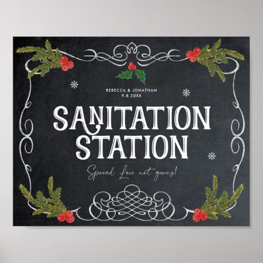 Sanitation Station christmas winter wedding sign ポスター (正面)