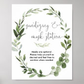 Sanitizing mask station sign greenery wreath ポスター (正面)