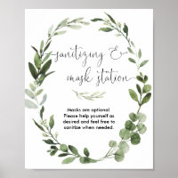 Sanitizing mask station sign greenery wreath