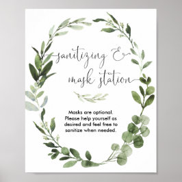 Sanitizing mask station sign greenery wreath ポスター