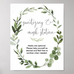 Sanitizing mask station sign greenery wreath ポスター