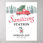 Sanitizing Station Red Truck Christmas ポスター<br><div class="desc">Christmas hand sanitizing station sign featuring a simple white background,  watercolor spruce trees,  a vintage red truck,  a xmas tree,  a hand sanitizer symbol,  the festive saying "spread joy not germs",  and a customizable text template that is easy to personalize.</div>