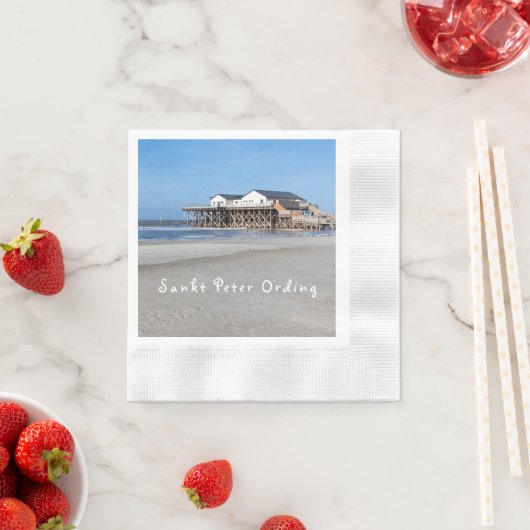 Sankt Peter Ording House on stilts photo with文字 縁ありカクテルナプキン (インサイチュ)