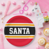 SANTAおもしろいブライトレッドブラックイエローフェスティバルストライプ ペーパープレート (パーティー)