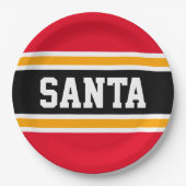 SANTAおもしろいブライトレッドブラックイエローフェスティバルストライプ ペーパープレート (正面)