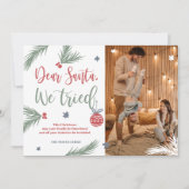 Santaおもしろい、親愛私たちはクリスマスの写真を試した シーズンカード (正面)