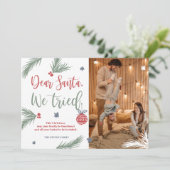 Santaおもしろい、親愛私たちはクリスマスの写真を試した シーズンカード (スタンド正面)