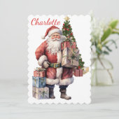 Santaから子供の名前あなたのテキストクリスマスを追加 シーズンカード (スタンド正面)