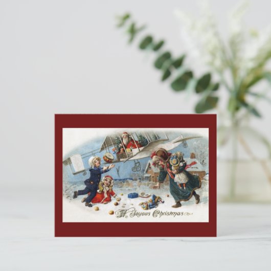 Santaから贈り物を飛行機で送る シーズンポストカード (スタンド正面)