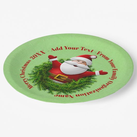 Santaがテキスト名を発表Year Red Green 9" ペーパープレート (アングル)