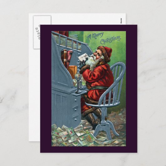Santaがメールをたくさん受け取る シーズンポストカード (正面/裏面)