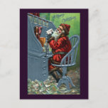 Santaがメールをたくさん受け取る シーズンポストカード<br><div class="desc">サンタクロースは手紙の海に囲まれた彼の机に座っている。彼は1908年からファッションドこのヴィンテージのクリスマスポストカードに古い燭台の電話を持っている。</div>