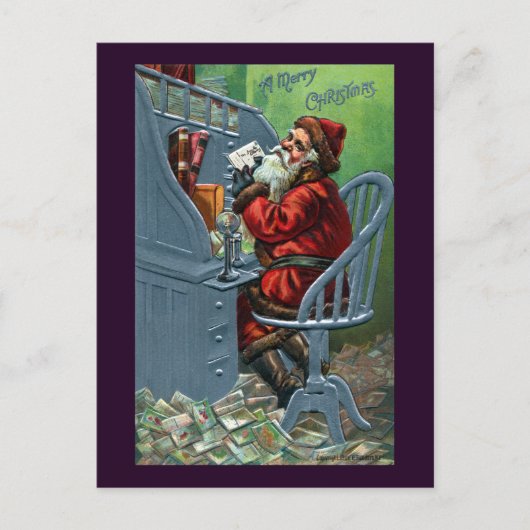 Santaがメールをたくさん受け取る シーズンポストカード (正面)