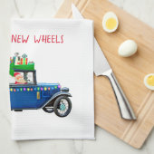 Santaが車を運転 キッチンタオル (四つ折り)