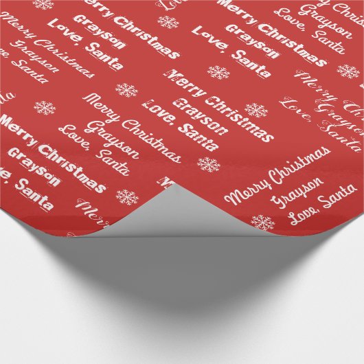 Santaさんの赤い包み紙の子どもの名前 ラッピングペーパー (角)