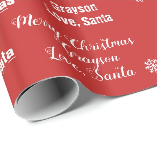 Santaさんの赤い包み紙の子どもの名前 ラッピングペーパー (ロールコーナー)