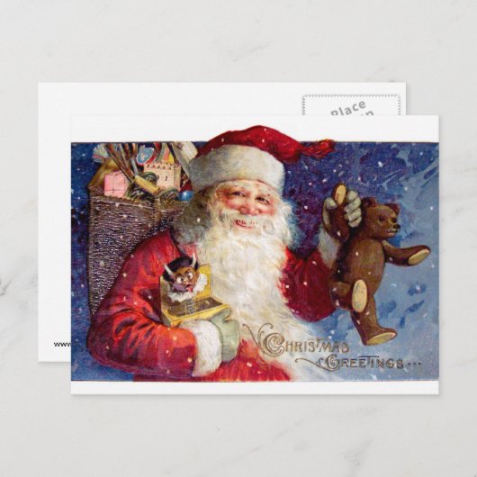Santaとテディとクランプスが入った箱 シーズンポストカード (正面/裏面)